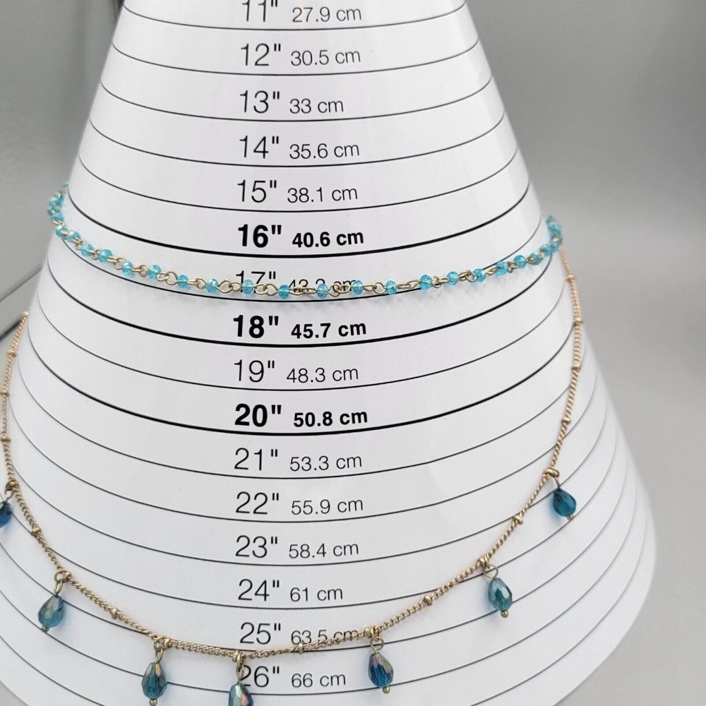 Womens Gold Tone Double Strand Layered Necklace Blue Charm Beads 17 in - Picture 8 of 8